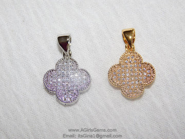 CZ Clover Quatrefoil Charm, Micro Pave Gold or Silver Cross Shape Charms #153, for Earrings, Bracelet, Necklace - A Girls Gems